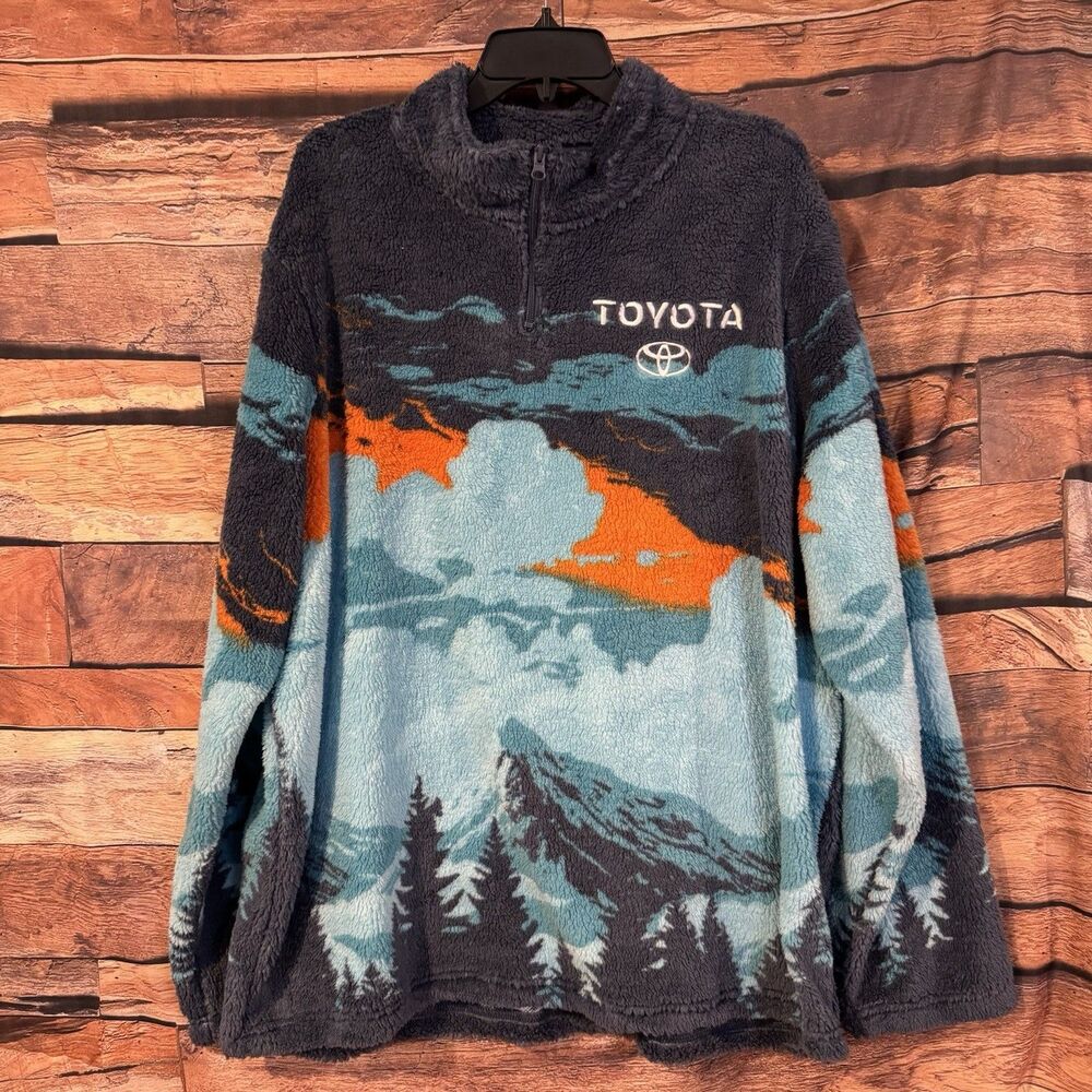 Toyota Men's 2XL Quarter-Zip Fleece Pullover Hoodie Activewear Mountain Scene